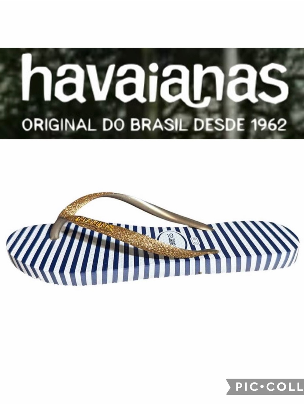 Havaianas Slim Glitter Stripes Women's Flip Flops Navy and White